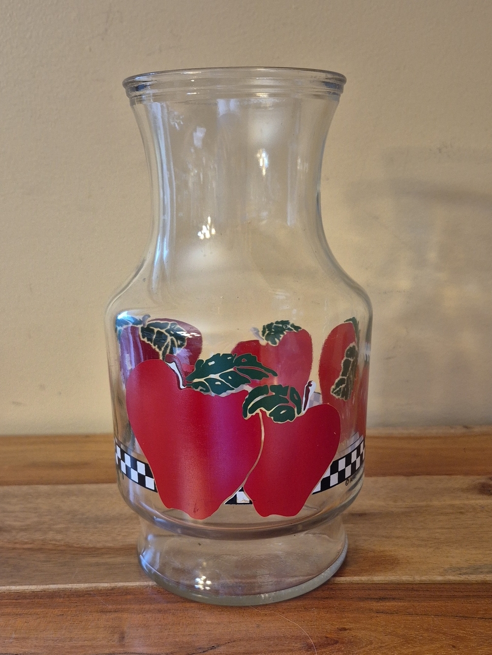 Vintage Anchor Hocking Glass Carafe with Red Apple Motif - Country Cottage